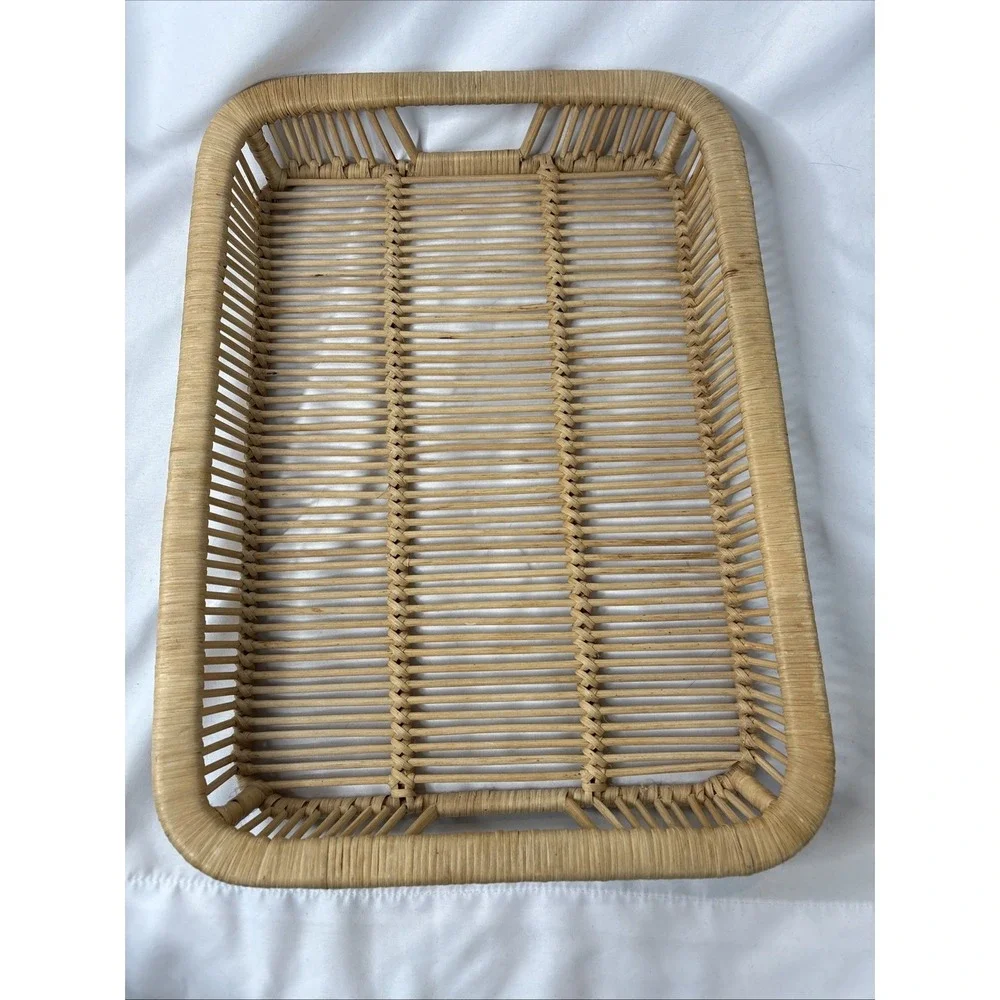 Vtg MCM Danish Rattan Serving Tray Modern Chic‎ Boho Bamboo 18.5